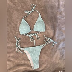 Women’s Light Aqua Smocked Tie Bikini Set